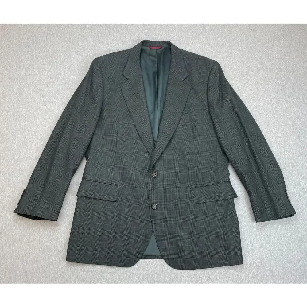Jos A Bank Blazer Mens 44L Plaid 100% Wool Single Breasted Lined‎